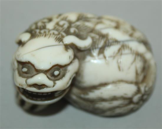 A Japanese ivory netsuke of a shi-shi, Edo period, 3.6cm